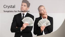  Presentation with greed - Amazing presentation theme having greed - successful business couple wearing suits backdrop and a soft green colored foreground