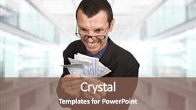  Presentation with business in green - Slides having greedy business man with money background and a violet colored foreground