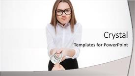  Presentation with bribe - Audience pleasing slides consisting of greedy funny businesswoman taking bribe backdrop and a white colored foreground