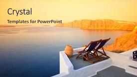  Presentation with greek architecture - Colorful PPT layouts enhanced with greek architecture - balcony sunset over santorini island backdrop and a blonde colored foreground