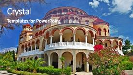  Presentation with greek architecture - Colorful PPT layouts enhanced with greek architecture - beautiful church agios nectarios backdrop and a ocean colored foreground