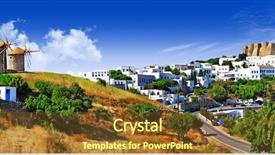  Presentation with greek architecture - PPT theme consisting of greek architecture - panorama of scenic patmos island background and a tawny brown colored foreground