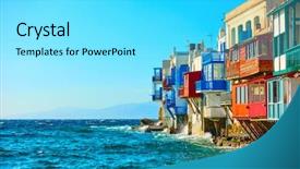  Presentation with greek architecture - Cool new PPT theme with greek architecture - picturesque houses of little venice backdrop and a cyan colored foreground