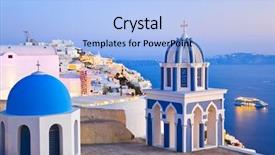  Presentation with greek architecture - Theme with greek architecture - santorini sunset firostefani - greece background and a light blue colored foreground
