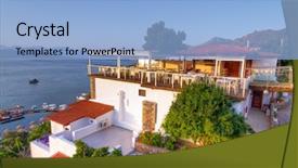  Presentation with greek architecture - Slide deck having greek architecture at mirabello bay on crete background and a light blue colored foreground