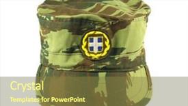  Presentation with army - Presentation design featuring greek army cap background and a tawny brown colored foreground