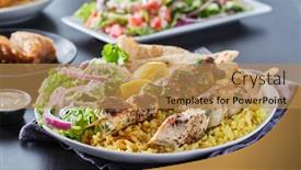  Presentation with greek - Audience pleasing presentation consisting of greek-chicken-souvlaki-platter backdrop and a coral colored foreground