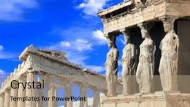  Presentation with greek column - PPT theme having greek column - caryatids erechtheion temple acropolis athens background and a coral colored foreground