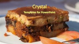  Presentation with greek - Theme featuring greek cuisine moussaka - casserole background and a tawny brown colored foreground