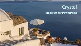  Presentation with santorini - Presentation theme featuring greek culture - view on firostefani in santorini background and a  colored foreground