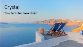  Presentation with economic crisis in greece - Audience pleasing presentation design consisting of greek culture - view on oia in santorini backdrop and a light blue colored foreground