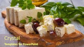  Presentation with feta cheese - Slides consisting of greek-feta-cheese-slices background and a tawny brown colored foreground