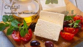  Presentation with feta cheese - Beautiful presentation theme featuring greek-feta-cheese-slices backdrop and a coral colored foreground