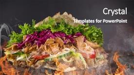  Presentation with kebab - Audience pleasing theme consisting of greek fire - close up of kebab sandwich backdrop and a  colored foreground
