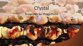  Presentation with cooking rotisserie chicken - PPT theme consisting of greek fire - grilled and raw chicken shish background and a  colored foreground
