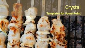  Presentation with grilled chicken - Slide set consisting of greek fire - grilled and raw chicken shish background and a  colored foreground