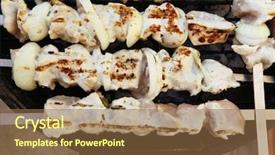  Presentation with cooking rotisserie chicken - Colorful presentation design enhanced with greek fire - grilled and raw chicken shish backdrop and a  colored foreground