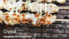  Presentation with cooking rotisserie chicken - Colorful slides enhanced with greek fire - grilled and raw chicken shish backdrop and a  colored foreground