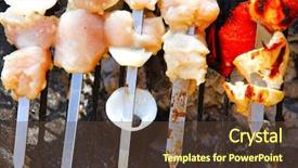  Presentation with cooking rotisserie chicken - Audience pleasing slide deck consisting of greek fire - grilled and raw chicken shish backdrop and a  colored foreground