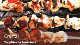  Presentation with grilled chicken - Audience pleasing PPT theme consisting of greek fire - grilled and raw chicken shish backdrop and a  colored foreground