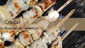  Presentation with cooking rotisserie chicken - Presentation theme featuring greek fire - grilled and raw chicken shish background and a  colored foreground