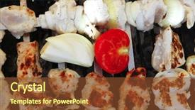  Presentation with cooking rotisserie chicken - Theme having greek fire - grilled and raw chicken shish background and a  colored foreground