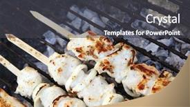  Presentation with cooking rotisserie chicken - Slide set consisting of greek fire - grilled and raw chicken shish background and a  colored foreground