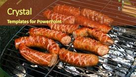  Presentation with sausages meatball - Presentation theme featuring greek fire - sausages on a barbecue background and a  colored foreground