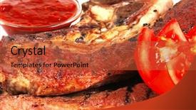  Presentation with retirement roast on presenation - Slides enhanced with greek fire - served roast steak close up background and a  colored foreground