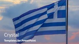  Presentation with greek - Amazing theme having greek-flag-at-sunset backdrop and a ocean colored foreground