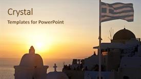  Presentation with santorini - Beautiful slide set featuring greek flag at sunset in santorini backdrop and a lemonade colored foreground