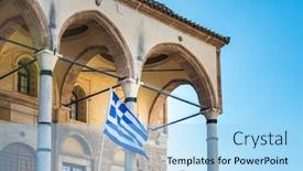 Presentation with greek - Audience pleasing presentation theme consisting of greek-flag-in-athens-greece backdrop and a light blue colored foreground