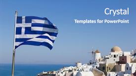  Presentation with greek - Slide set having greek flag with overview background and a teal colored foreground