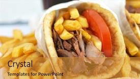  Presentation with kebab - Beautiful slides featuring greek gyros or kebab backdrop and a gold colored foreground