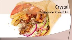  Presentation with greek - Slide deck consisting of shawarma - greek gyros stuffed with meat background and a coral colored foreground
