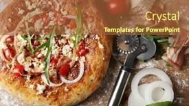  Presentation with onion - Presentation design with greek-homemade-pizza-with-ham background and a red colored foreground