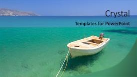  Presentation with crete island - Audience pleasing PPT theme consisting of greek island - boat on the blue lagoon backdrop and a light blue colored foreground