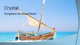  Presentation with sea fishing - Colorful presentation theme enhanced with greek island - fishing boat in the ionian backdrop and a light blue colored foreground