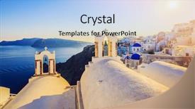  Presentation with santorini - Slide deck consisting of greek island - santorini greece - oia village background and a light blue colored foreground