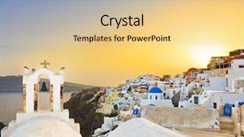  Presentation with crisis in greece - PPT theme enhanced with greek island - santorini sunset oia - greece background and a lemonade colored foreground