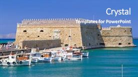  Presentation with antique crete - Cool new PPT theme with greek island - venetian fortress koules in heraklion backdrop and a teal colored foreground