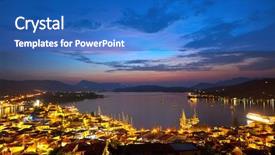  Presentation with greek islands - Audience pleasing presentation theme consisting of greek islands at night poros backdrop and a teal colored foreground
