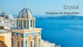  Presentation with santorini - Cool new slides with greek-landscape-with-fira-town backdrop and a light blue colored foreground
