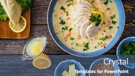  Presentation with breast - Slides consisting of greek-lemon-creamy-soup background and a ocean colored foreground