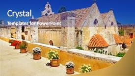  Presentation with greek architecture - Cool new PPT theme with greek monastery -arkadi backdrop and a ocean colored foreground