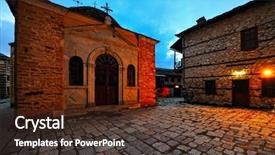  Presentation with greek mythology narciuss - Audience pleasing PPT theme consisting of greek monastery on mount athos backdrop and a tawny brown colored foreground