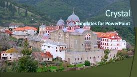  Presentation with greek - Theme featuring greek monastery on mount athos background and a ocean colored foreground