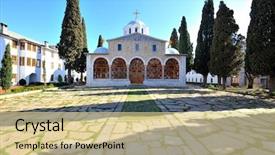 Presentation with greek - PPT theme having greek monastery on mount athos background and a  colored foreground