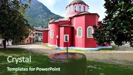  Presentation with greek - Colorful PPT theme enhanced with greek monastery on mount athos backdrop and a  colored foreground