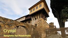 Presentation with greek - Audience pleasing PPT theme consisting of greek monastery on mount athos backdrop and a  colored foreground
